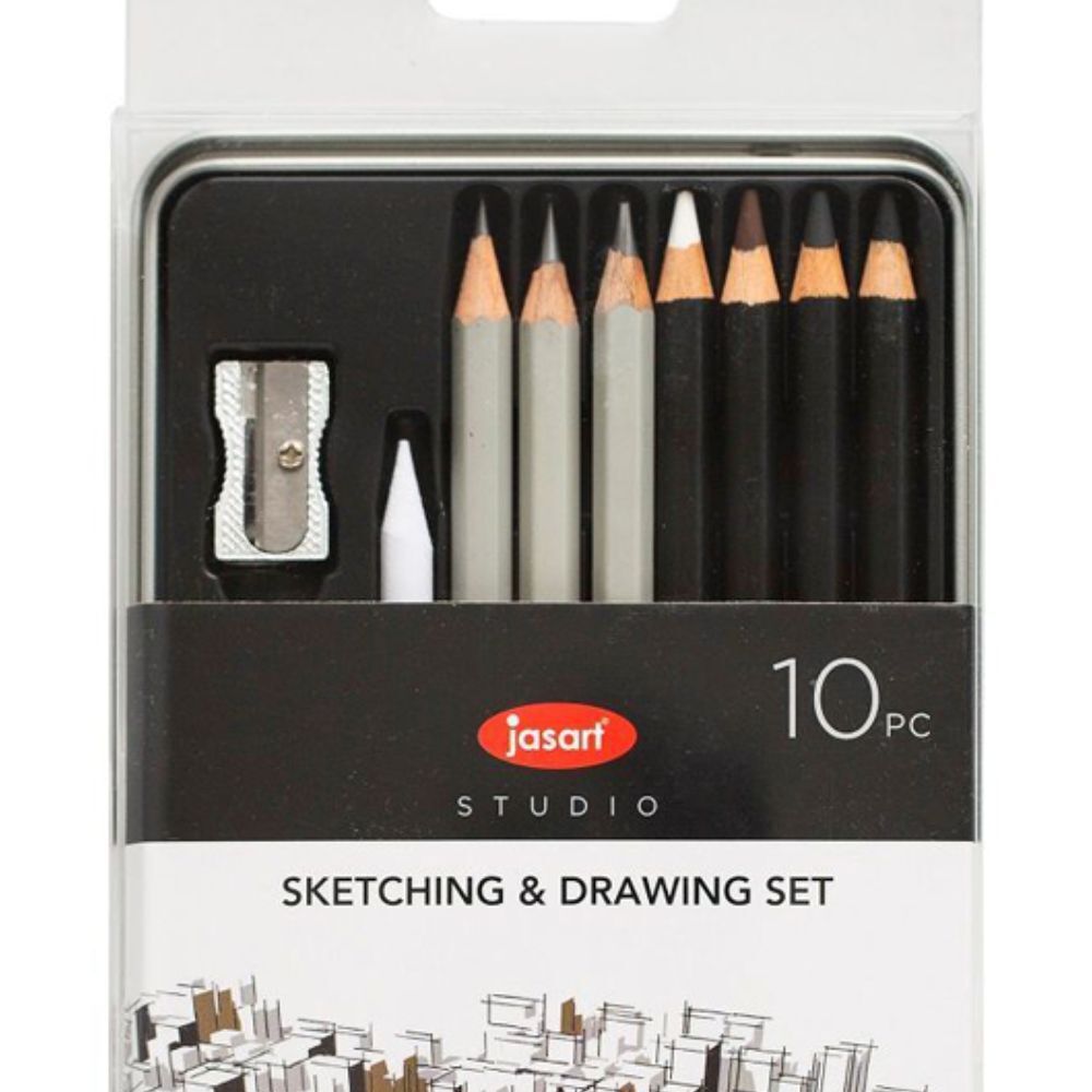 10pc Jasart Studio 2B/6B/8B Graphite Sketching/Drawing Charcoal Pencil Set